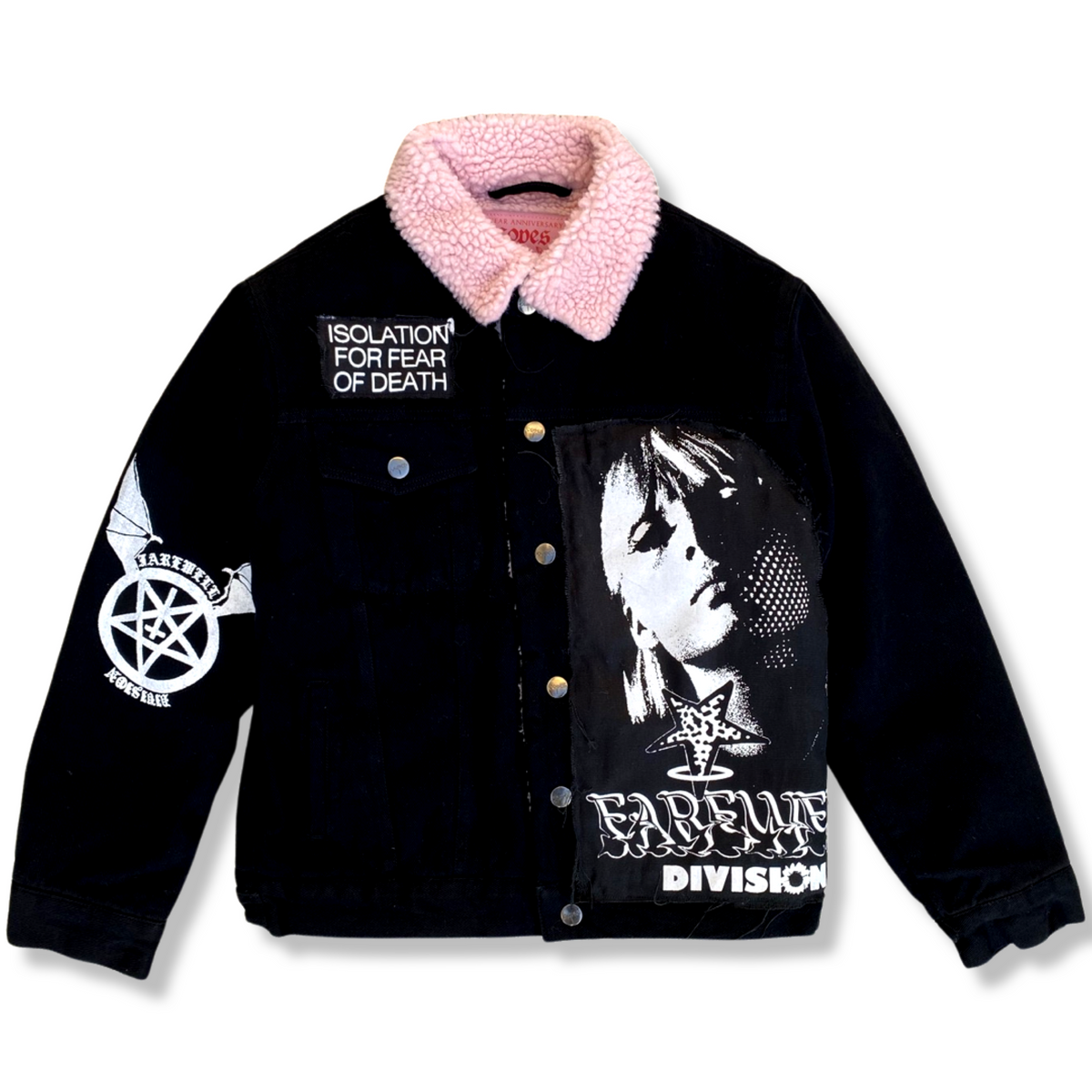 BLACK/PINK SHEARLING DENIM JACKET THE FAREWELL DIVISION