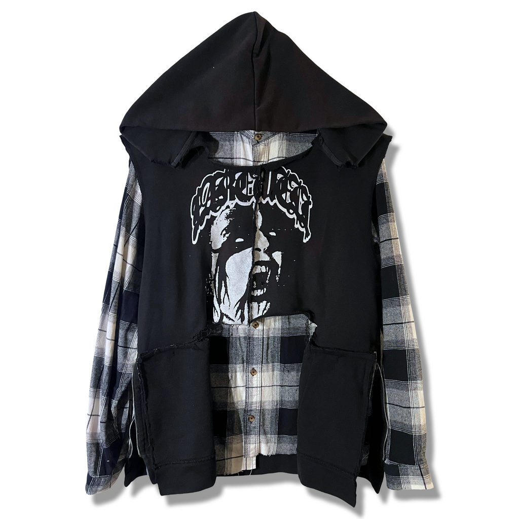 “CULT” LAYERED FLANNEL W. FRENCH TERRY VEST