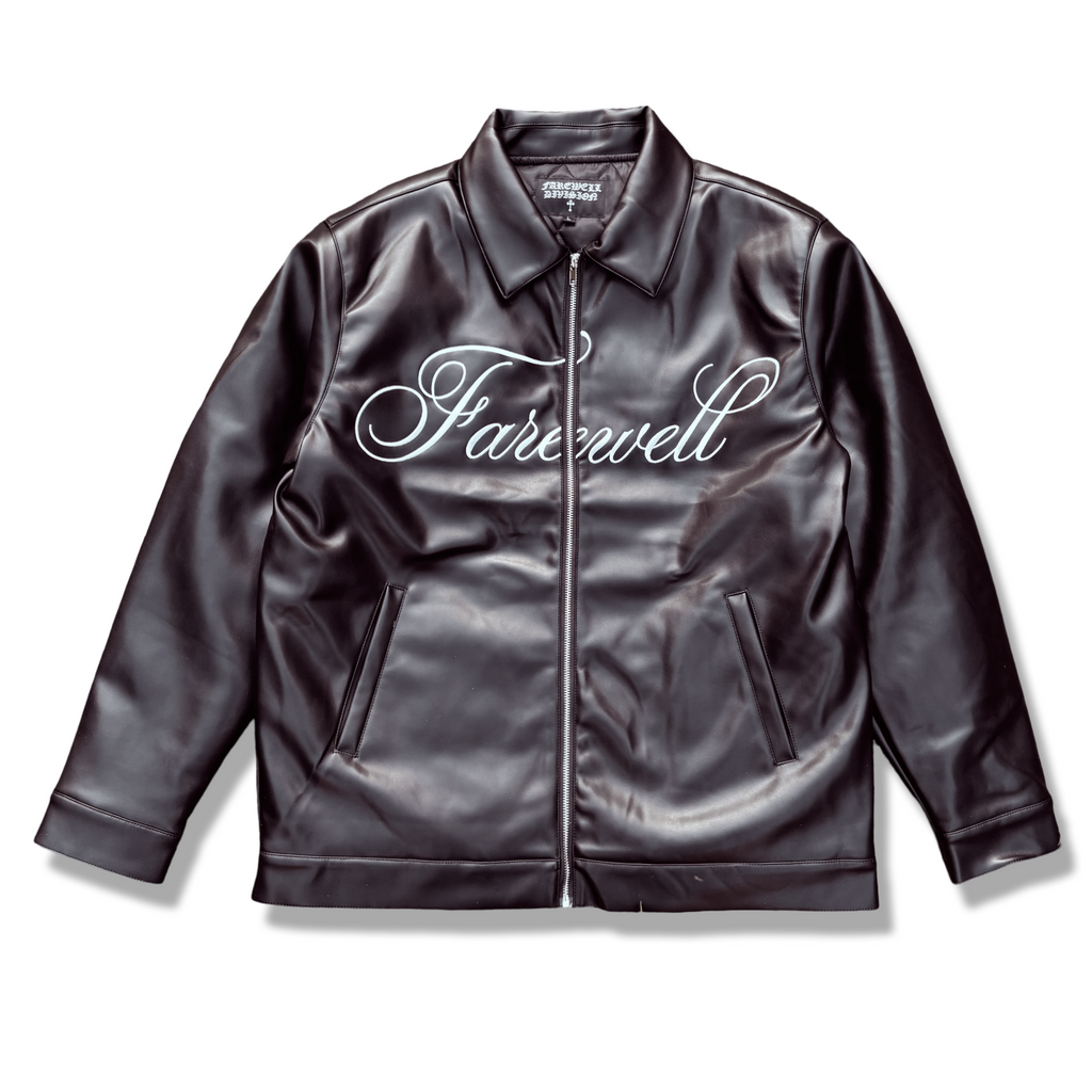 “DESIRES” EMBROIDERED VEGAN LEATHER JACKET