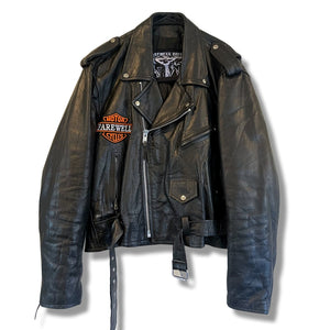 CUSTOM PATCHED LEATHER RIDER JACKET *ships mid october 2023*