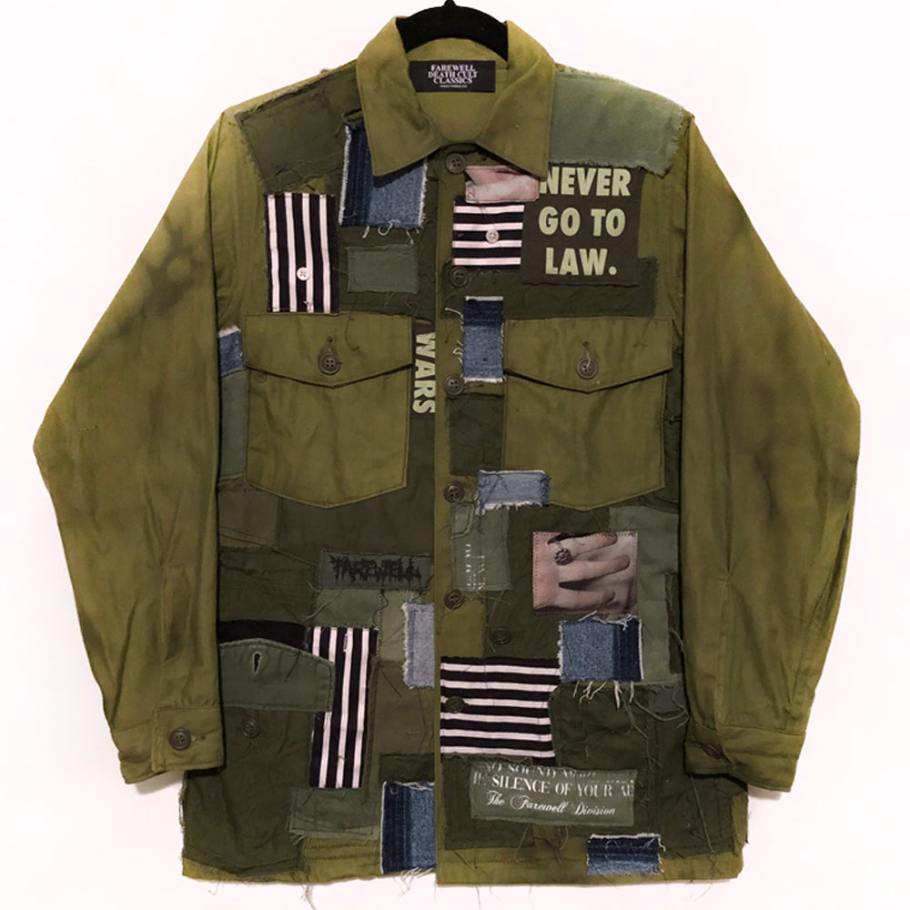 "Lies,Whores,Mental War" Patchwork Military Jacket