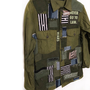 "Lies,Whores,Mental War" Patchwork Military Jacket