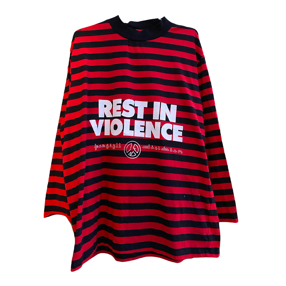 "REST IN VIOLENCE" STRIPED LONGSLEEVE