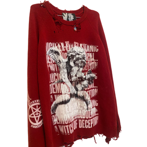 DISTRESSED MOURN SWEATER RED