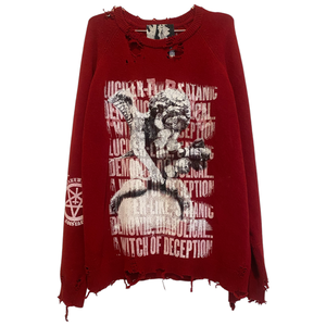 DISTRESSED MOURN SWEATER RED