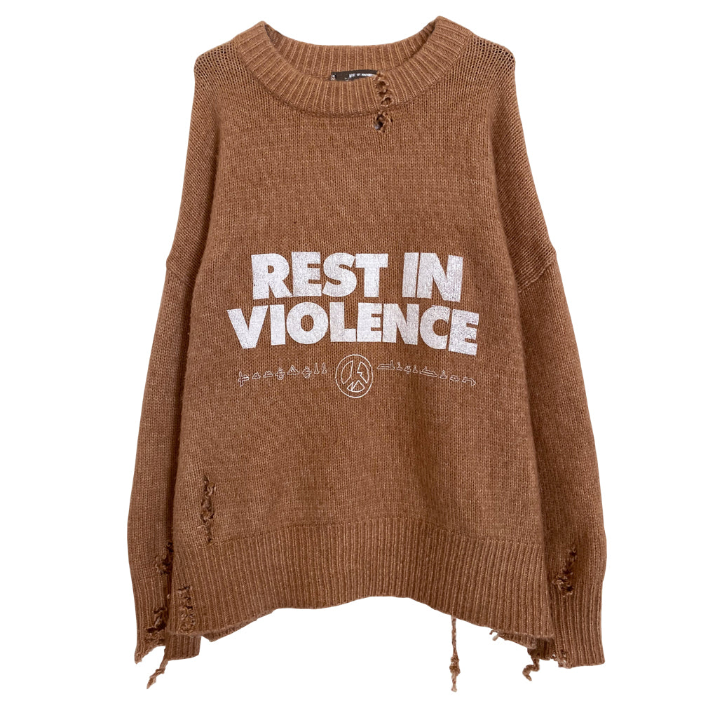 "restinviolence" distressed knit sweater